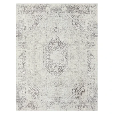 Silver Medallion Washable Area Rug, 5x7