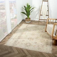 Beige Medallion Washable Area Rug, 7x9