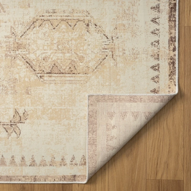 Beige Medallion Washable Area Rug, 7x9