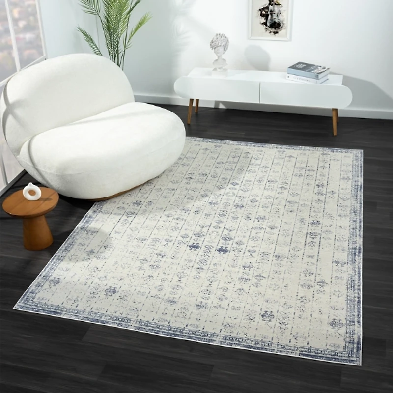 Blue and Gray Medallion Washable Area Rug, 5x7