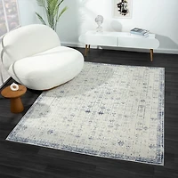 Blue and Gray Medallion Washable Area Rug, 5x7