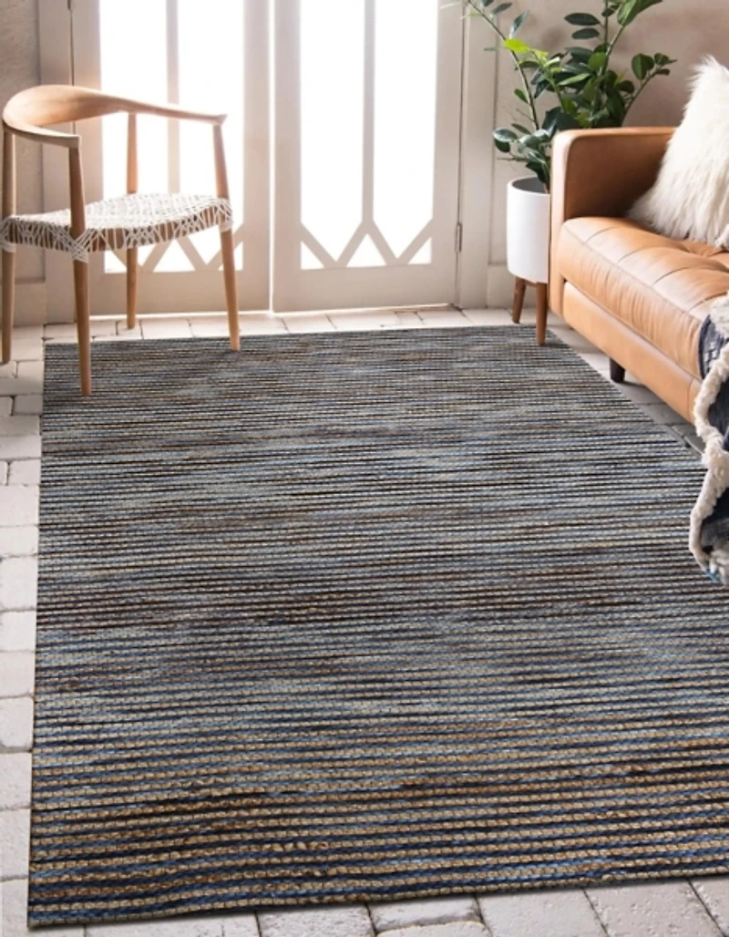 Navy Jute and Wool Woven Area Rug, 5x8