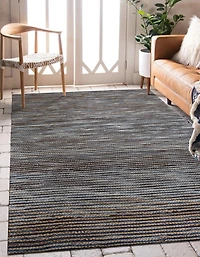 Navy Jute and Wool Woven Area Rug, 5x8