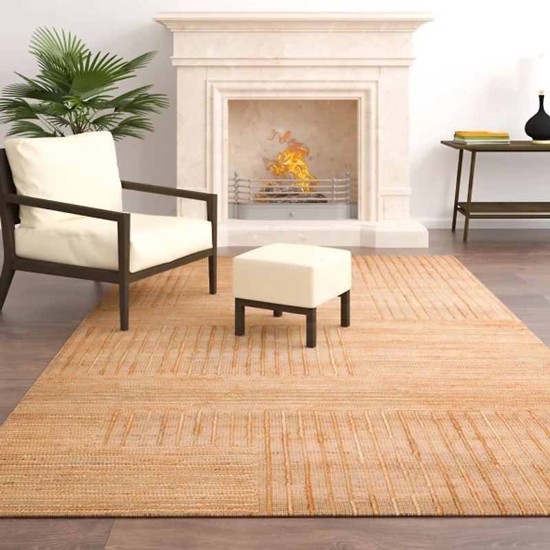 Natural Jute Striped Modern Woven Area Rug, 5x8