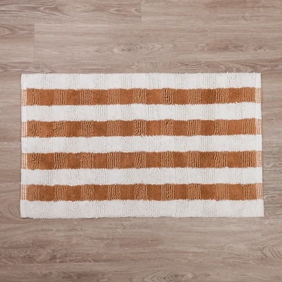 Taupe and White Striped Bathroom Rug