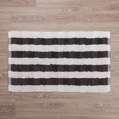 Gray and White Striped Bathroom Rug