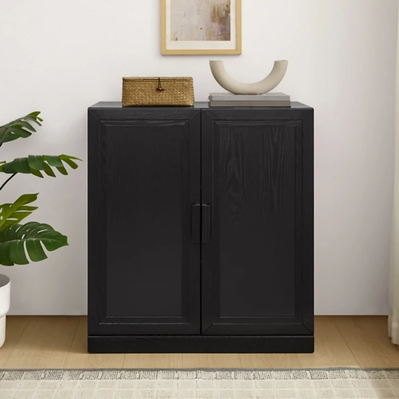 Black Wood Grain Stackable Storage Cabinet