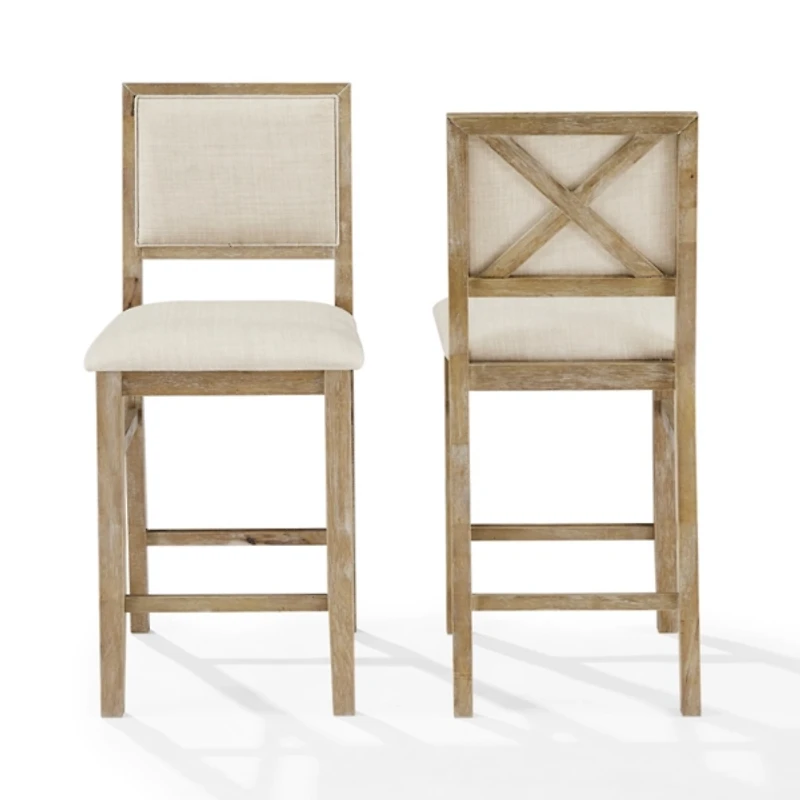 Natural Wood Upholstered Counter Stools, Set of 2