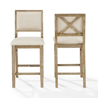 Natural Wood Upholstered Counter Stools, Set of 2