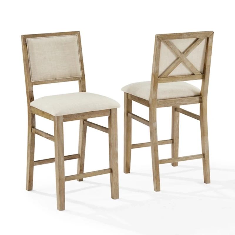 Natural Wood Upholstered Counter Stools, Set of 2