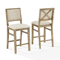 Natural Wood Upholstered Counter Stools, Set of 2