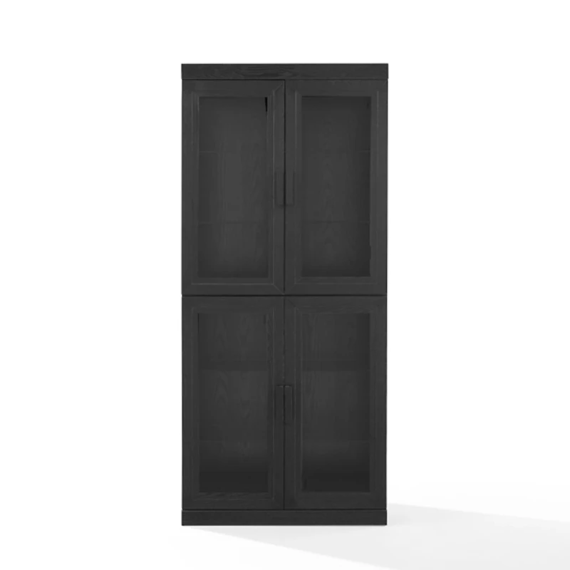 Tall Black Wood and Glass Door Storage Cabinet