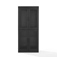 Tall Black Wood and Glass Door Storage Cabinet