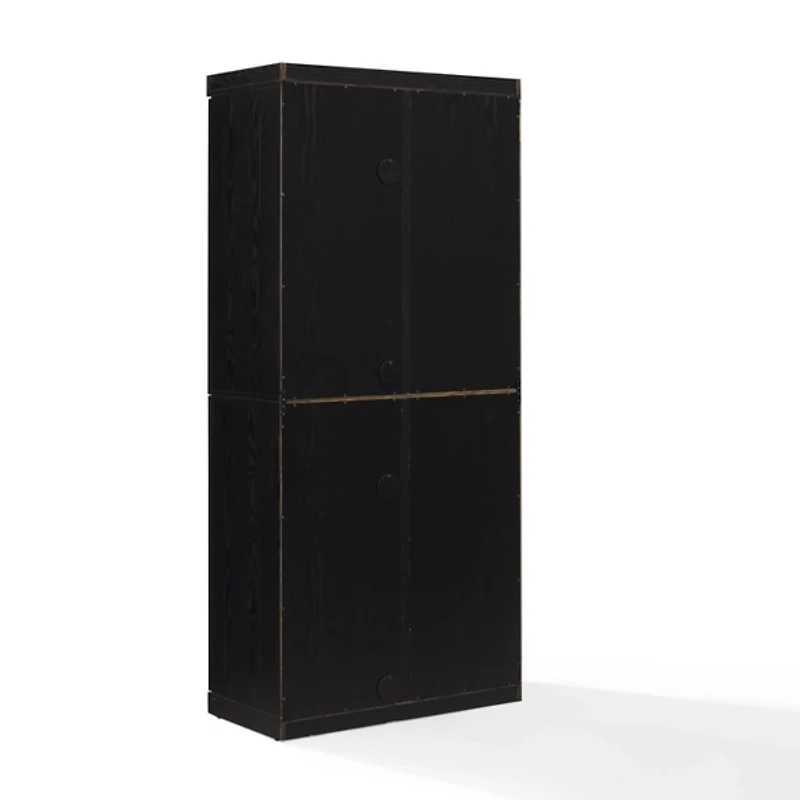 Tall Black Wood and Glass Door Storage Cabinet