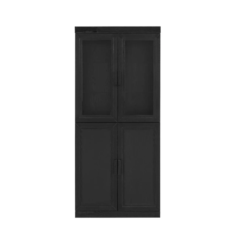 Tall Black Wood and 4-Door Storage Cabinet