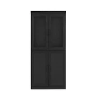 Tall Black Wood and 4-Door Storage Cabinet
