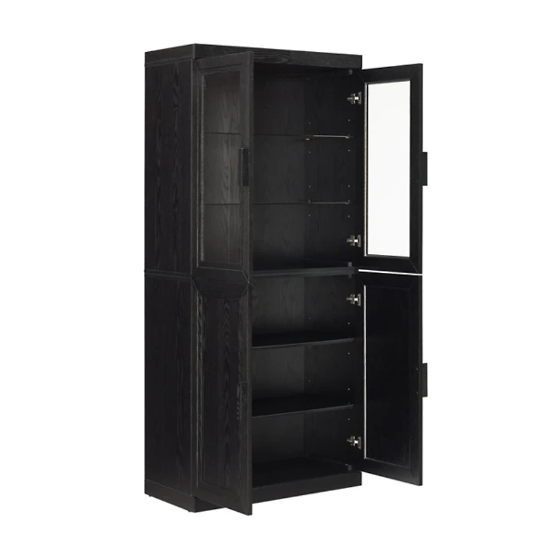 Tall Black Wood and 4-Door Storage Cabinet