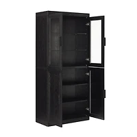 Tall Black Wood and 4-Door Storage Cabinet