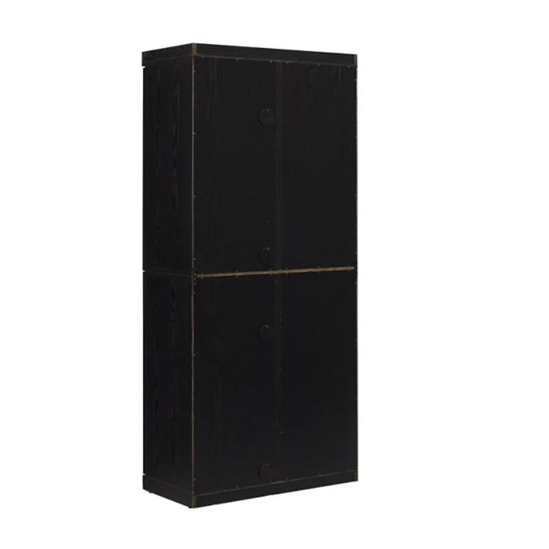 Tall Black Wood and 4-Door Storage Cabinet