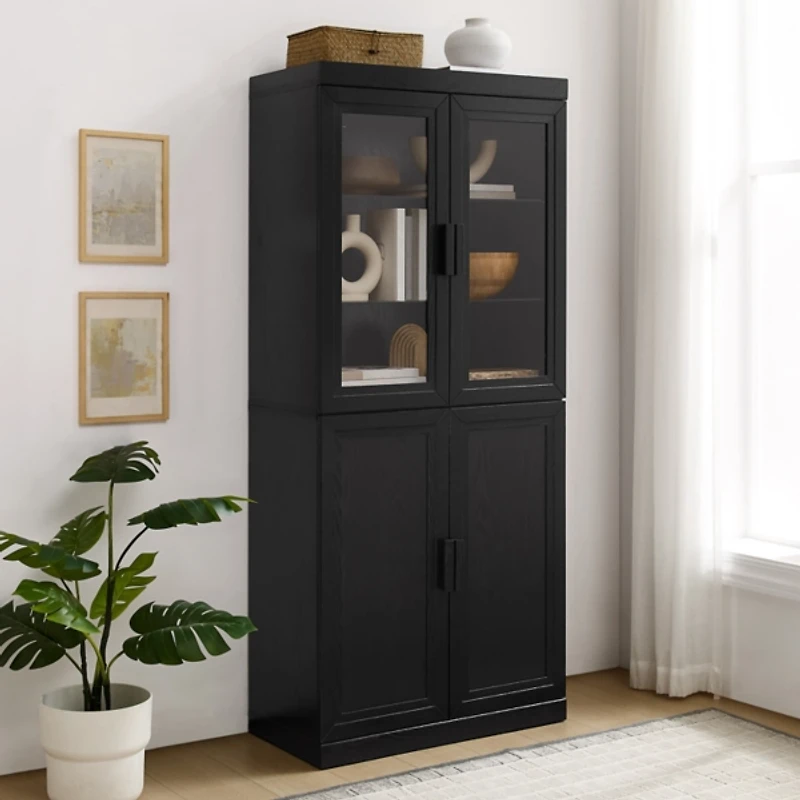 Tall Black Wood and 4-Door Storage Cabinet