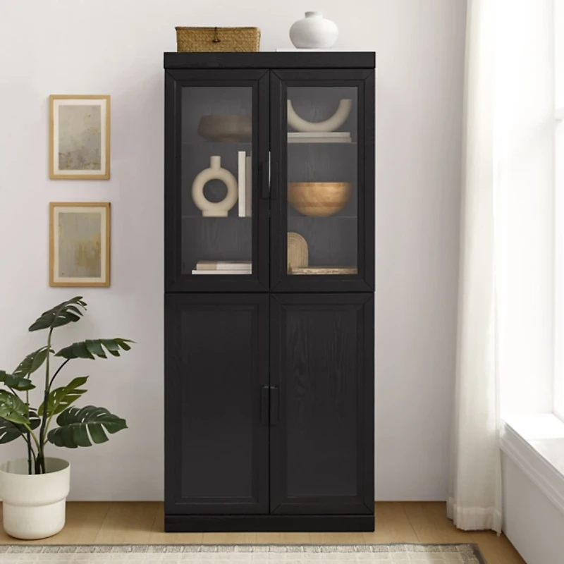 Tall Black Wood and 4-Door Storage Cabinet