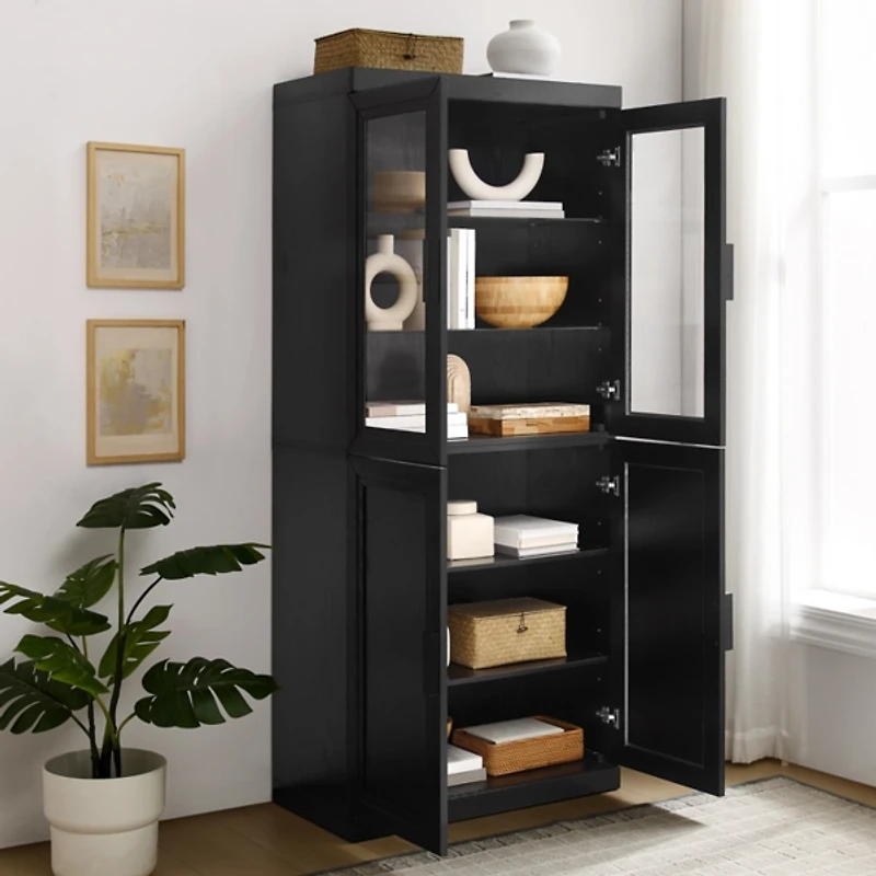 Tall Black Wood and 4-Door Storage Cabinet