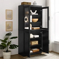 Tall Black Wood and 4-Door Storage Cabinet