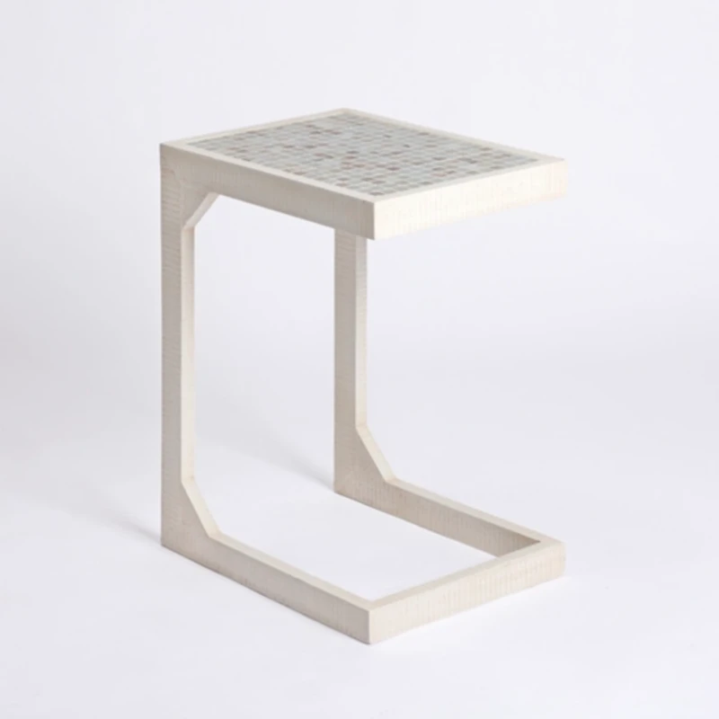 Mosaic Tile White Wood C-Table