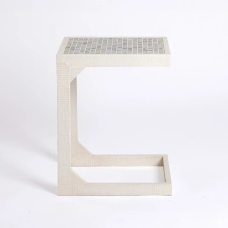 Mosaic Tile White Wood C-Table