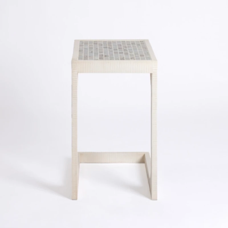 Mosaic Tile White Wood C-Table