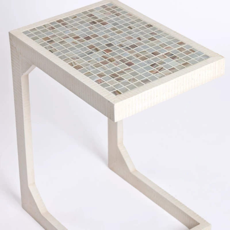 Mosaic Tile White Wood C-Table