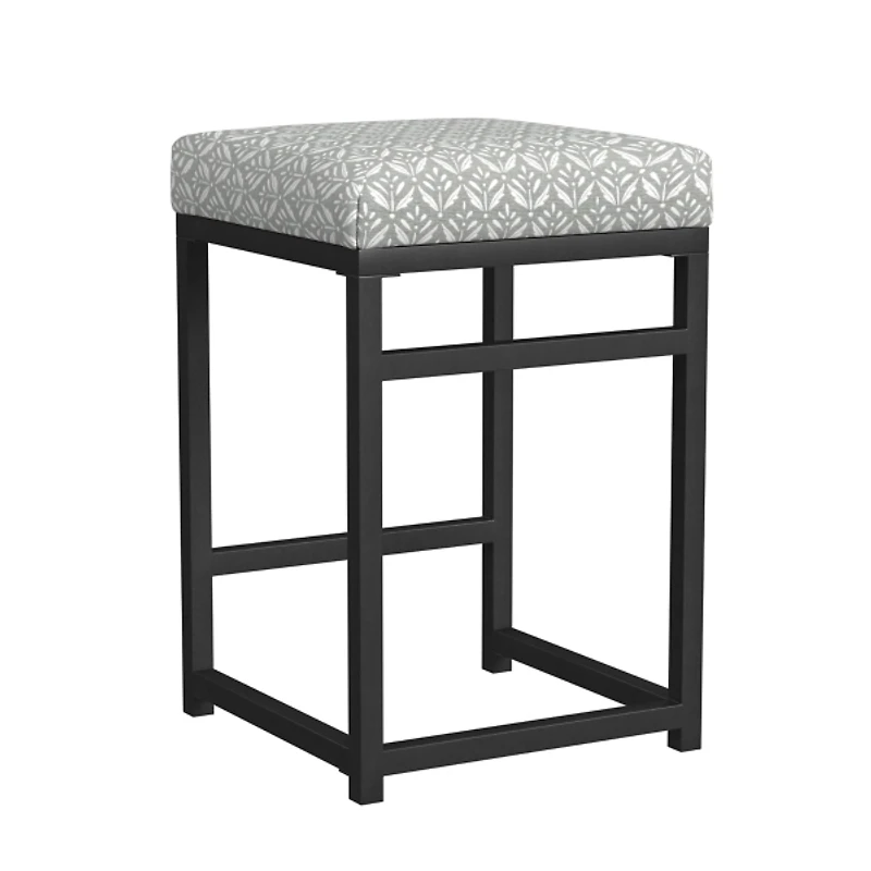 Gray Floral Upholstered Counter Stool