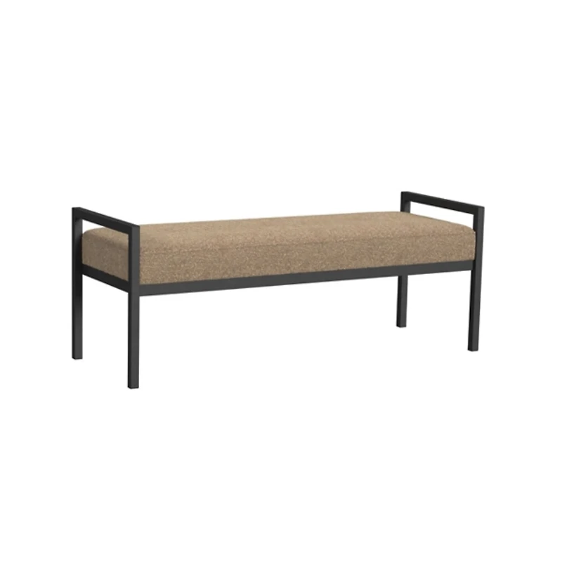 Brown Boucle Upholstered Metal Frame Bench