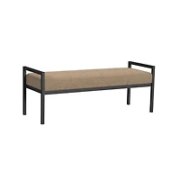Brown Boucle Upholstered Metal Frame Bench