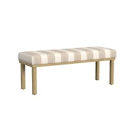Tan Striped Upholstered Wood Leg Bench
