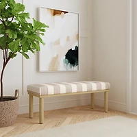 Tan Striped Upholstered Wood Leg Bench