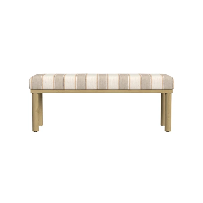 Tan Striped Upholstered Wood Leg Bench
