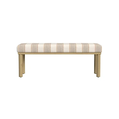 Tan Striped Upholstered Wood Leg Bench