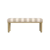 Tan Striped Upholstered Wood Leg Bench