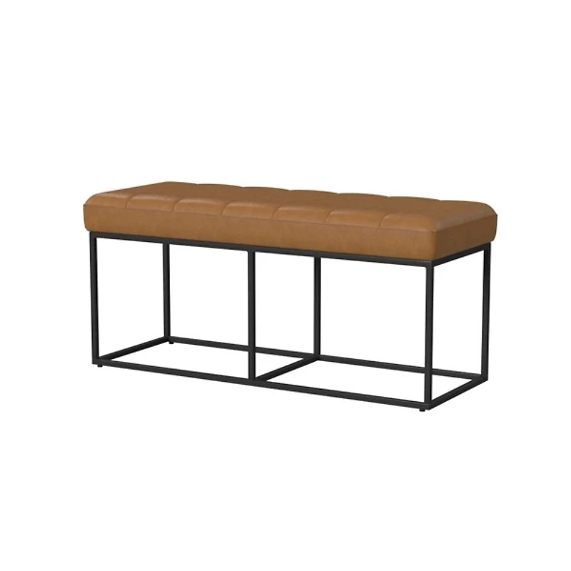 Caramel Faux Leather Upholstered Metal Frame Bench