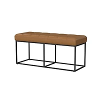 Caramel Faux Leather Upholstered Metal Frame Bench