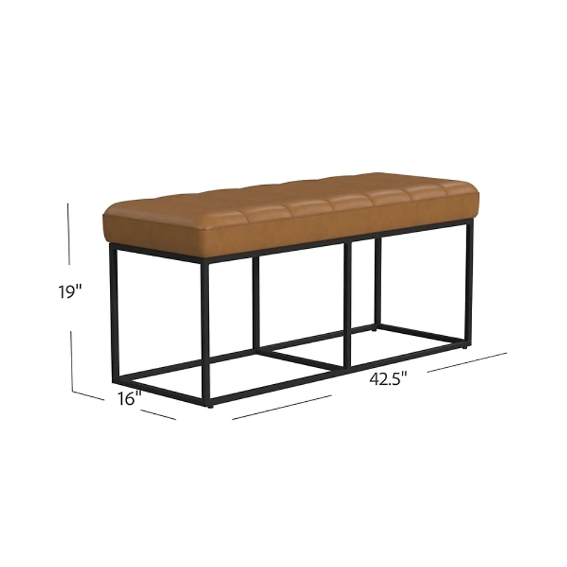 Caramel Faux Leather Upholstered Metal Frame Bench