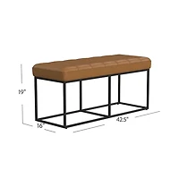Caramel Faux Leather Upholstered Metal Frame Bench