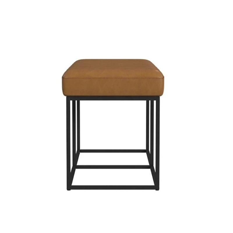 Caramel Faux Leather Upholstered Metal Frame Bench