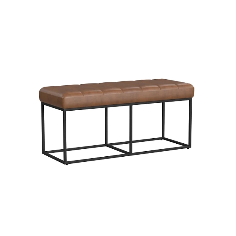Brown Faux Leather Upholstered Metal Frame Bench