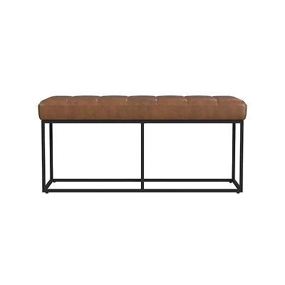 Brown Faux Leather Upholstered Metal Frame Bench