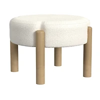Cream Boucle Natural Wood Ottoman
