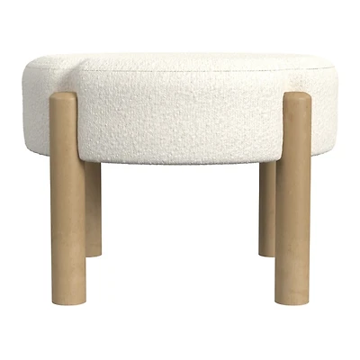 Cream Boucle Natural Wood Ottoman