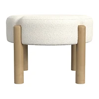 Cream Boucle Natural Wood Ottoman