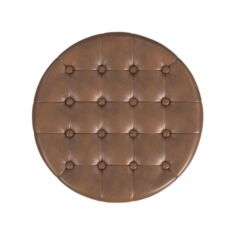 Brown Faux Leather Tufted Storage Ottoman